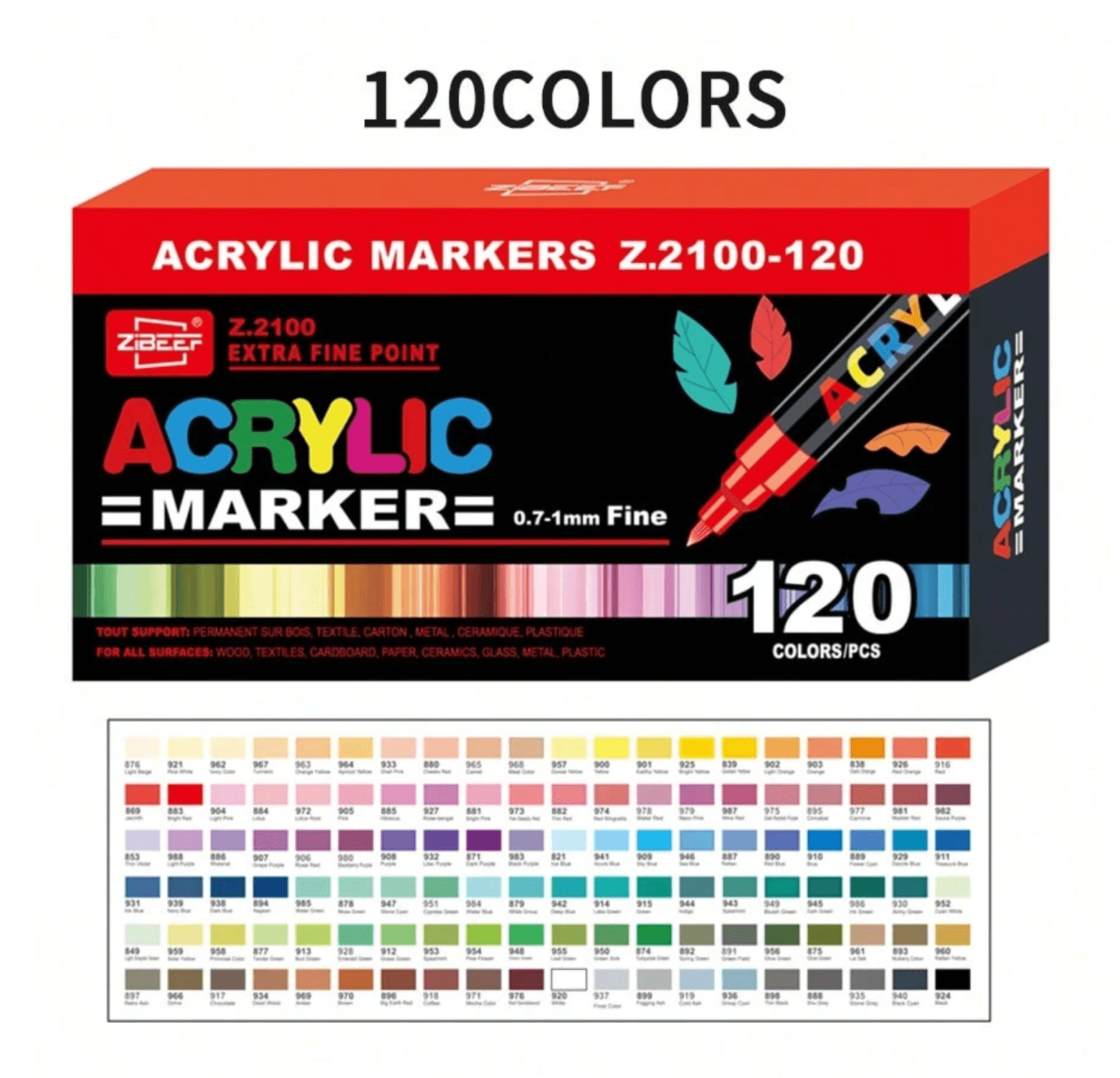Zibeef fine tip acrylic markers (120 colors)