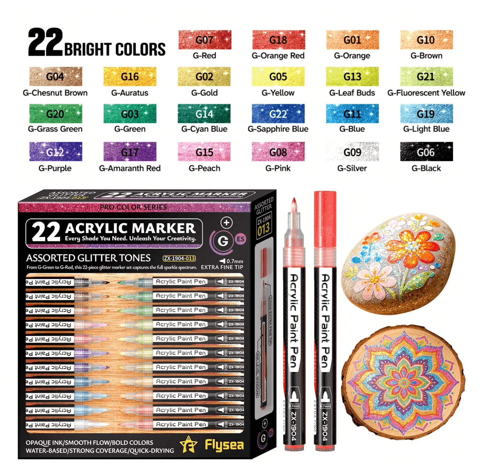 Flysea Fine tip glitter tones (22 colors)